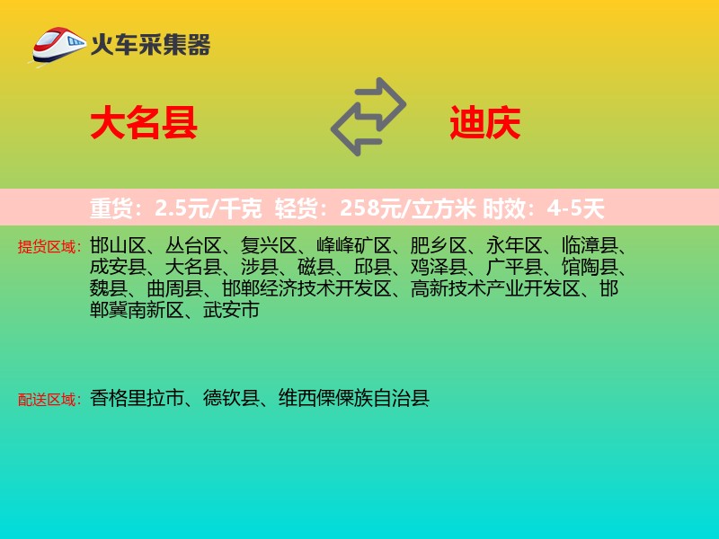 大名县到迪庆物流专线