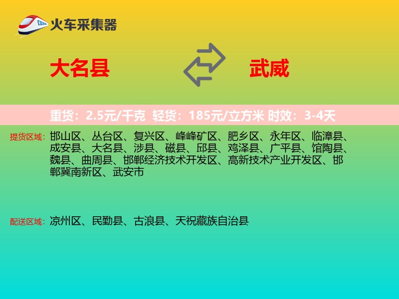 大名县到武威物流专线
