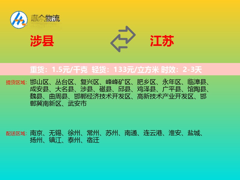 涉县到江苏物流专线