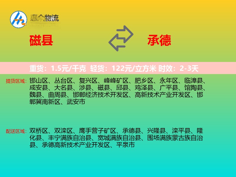 磁县到承德物流专线
