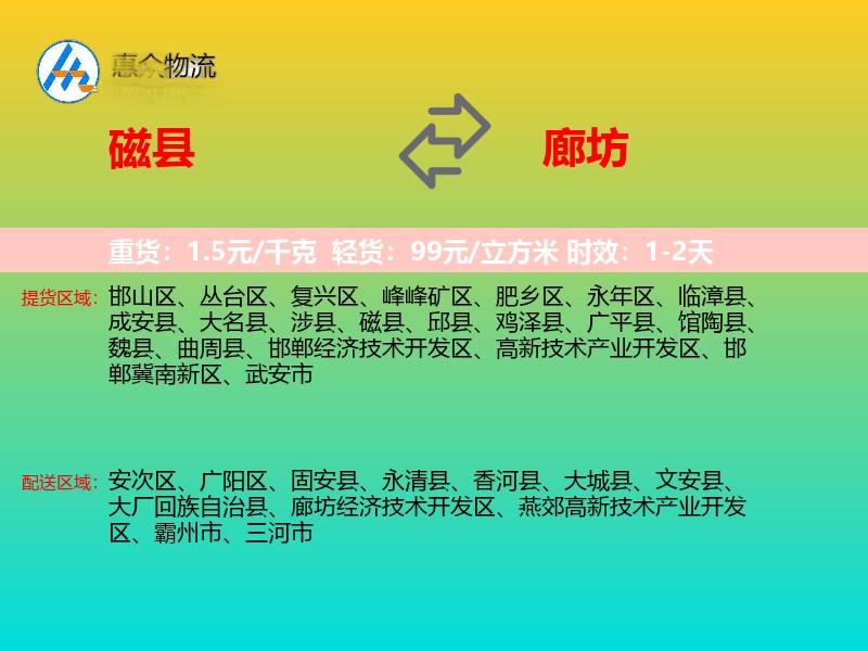 磁县到廊坊物流专线