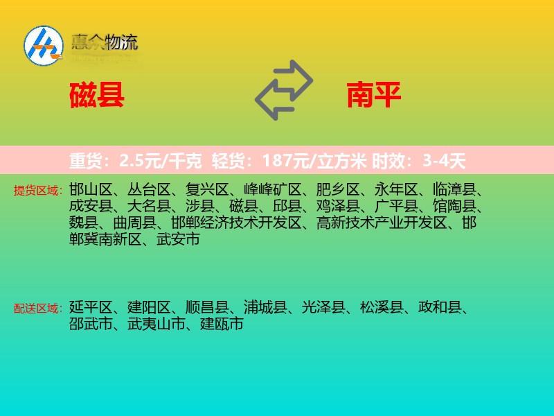磁县到南平物流专线