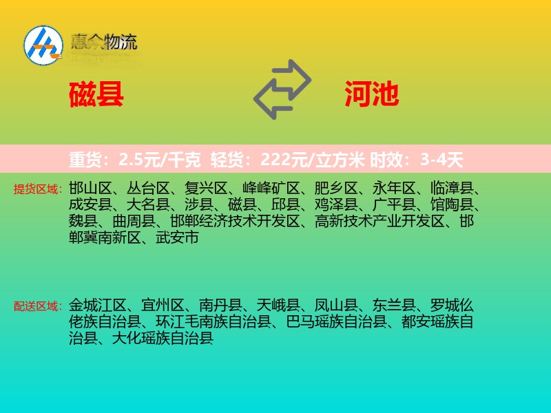 磁县到河池物流专线
