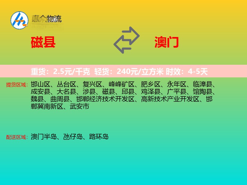 磁县到澳门轿车托运