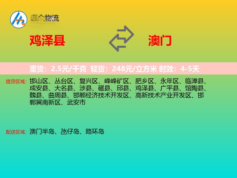 鸡泽县到澳门长途搬家