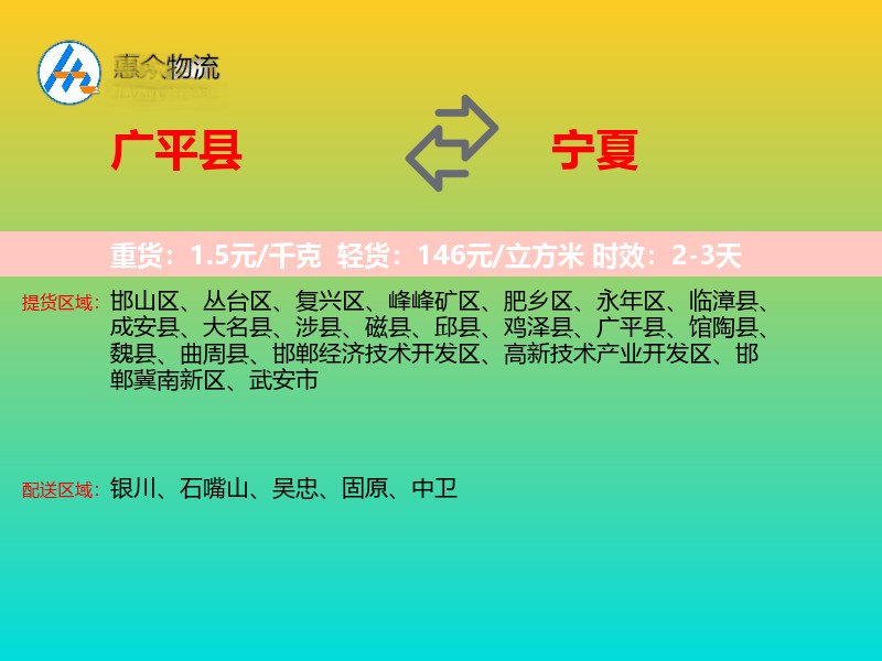 广平县到宁夏长途搬家