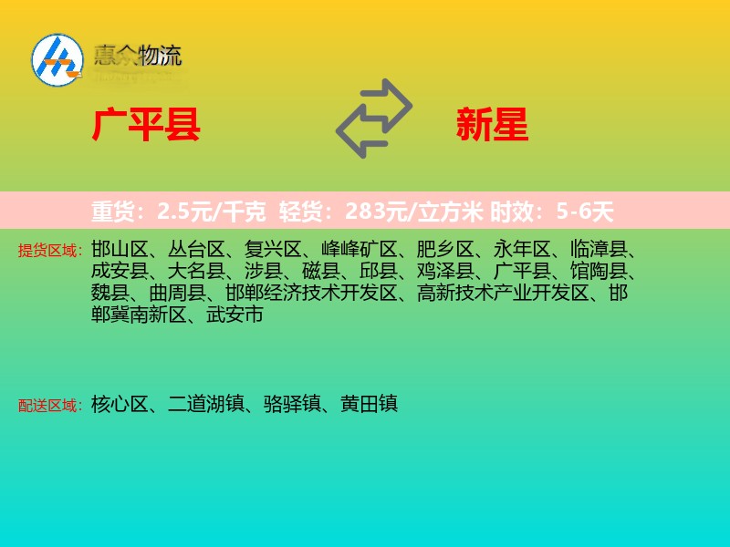 广平县到新星物流专线