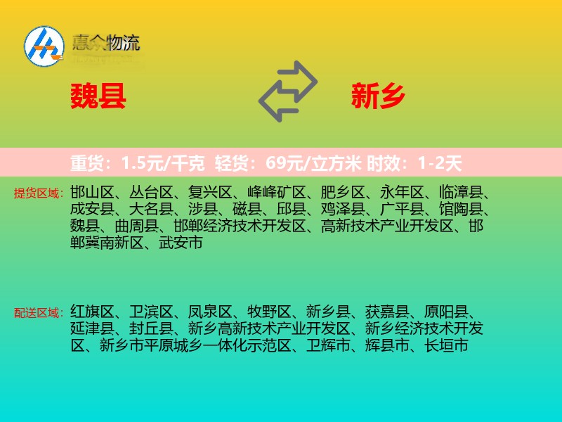 魏县到新乡物流专线