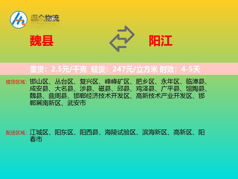 魏县到阳江物流专线