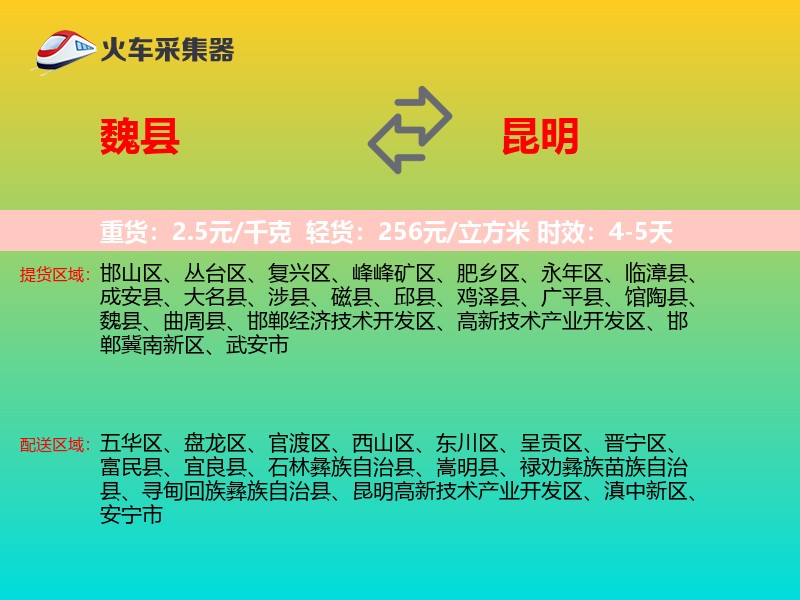 魏县到昆明物流专线
