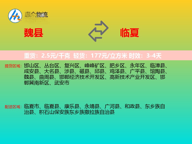 魏县到临夏物流专线
