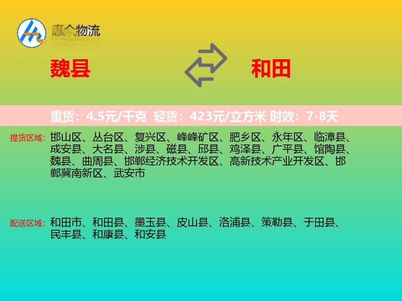魏县到和田物流专线
