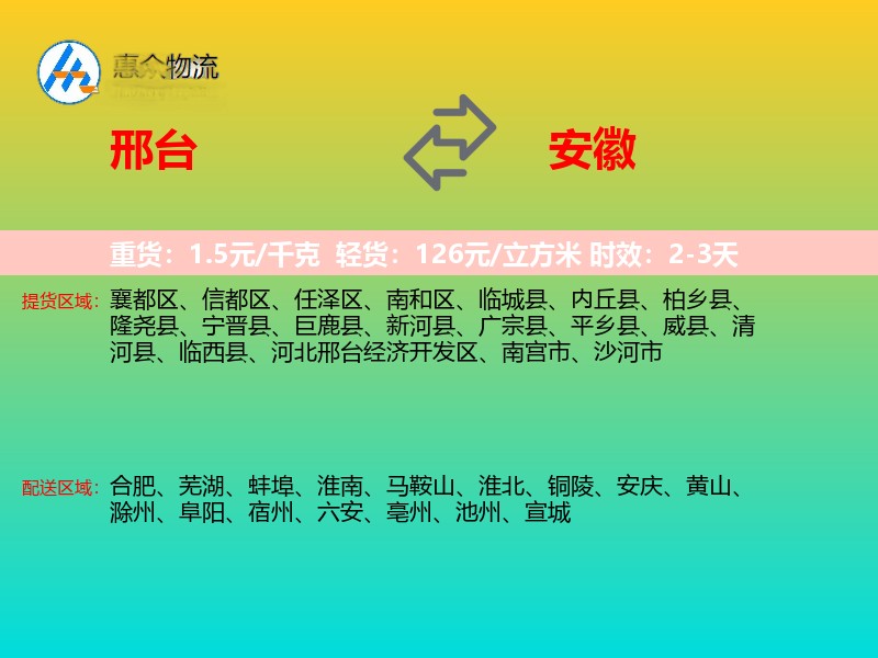 邢台到安徽物流专线