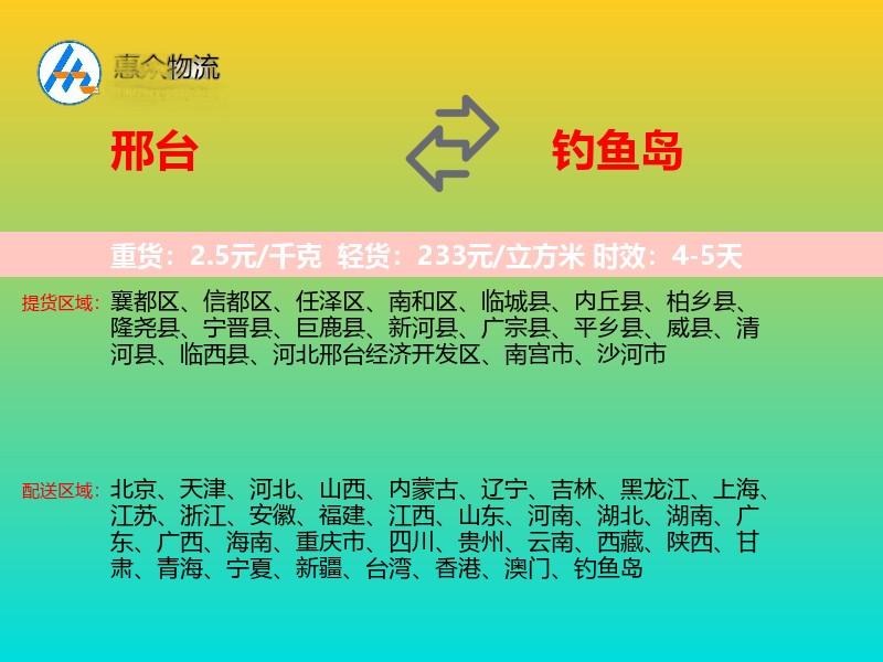 邢台到钓鱼岛轿车托运