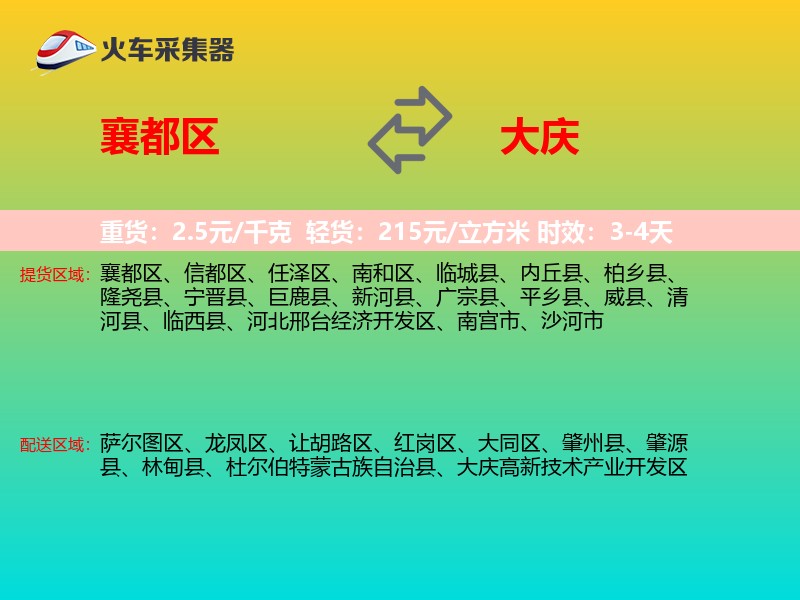 襄都区到大庆物流专线