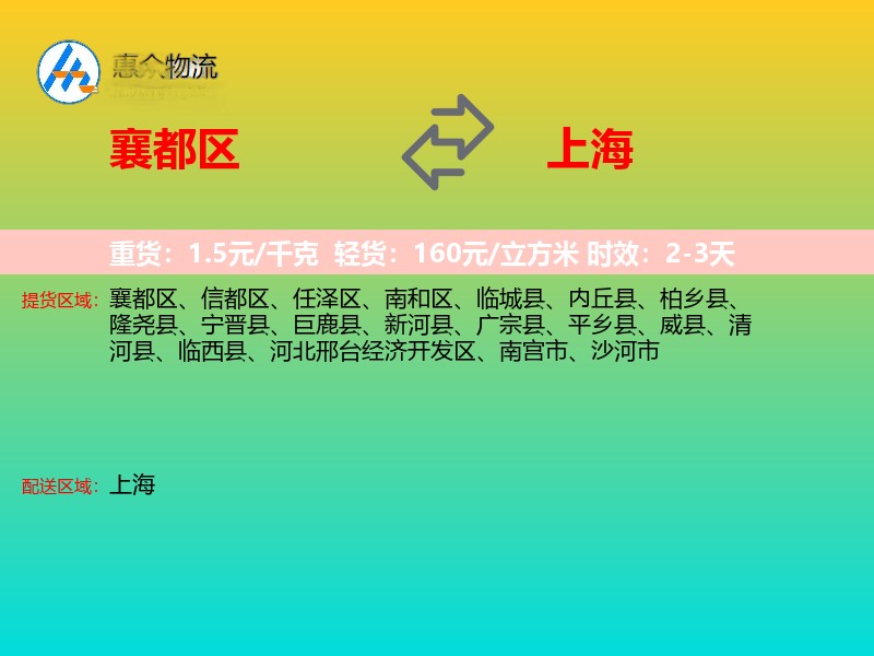 襄都区到上海长途搬家