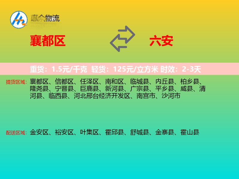 襄都区到六安物流专线