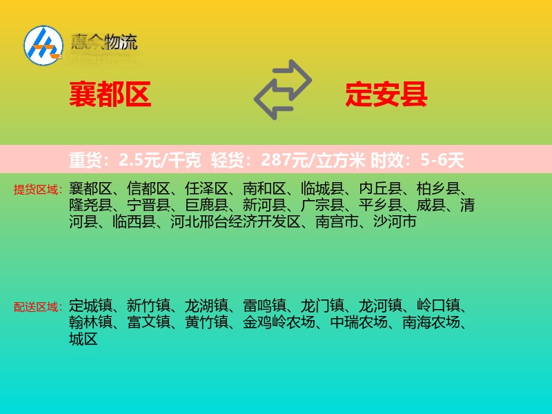 襄都区到定安县物流专线