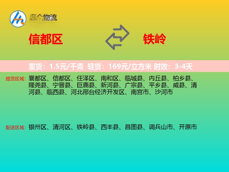 信都区到铁岭物流专线