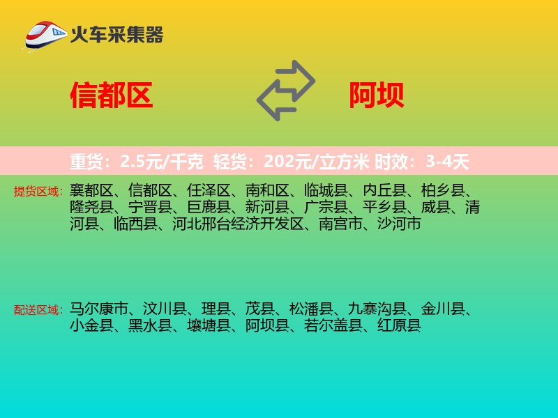 信都区到阿坝物流专线