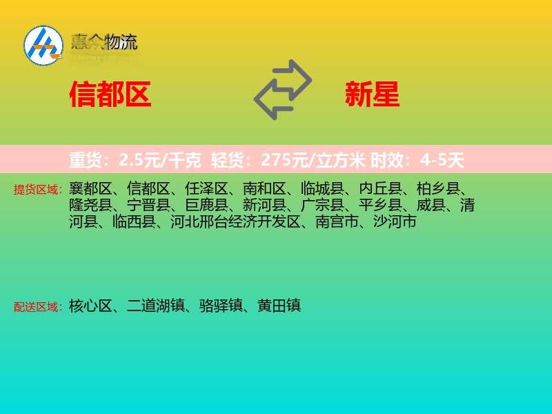 信都区到新星物流专线