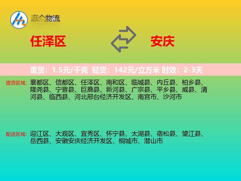 任泽区到安庆物流专线