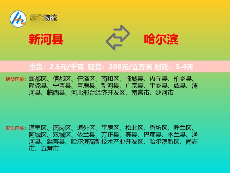 新河县到哈尔滨物流专线