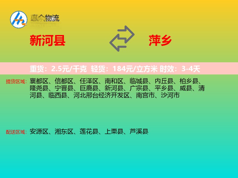 新河县到萍乡物流专线