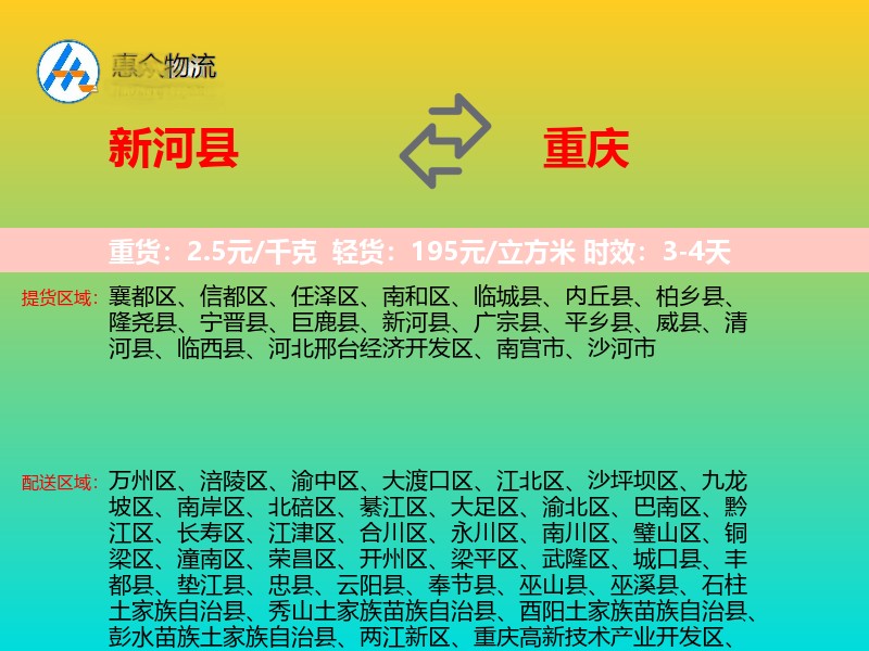 新河县到重庆物流专线