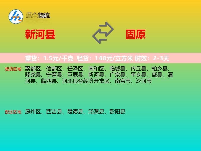 新河县到固原物流专线
