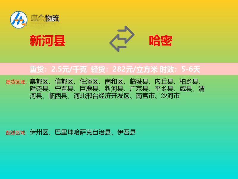新河县到哈密物流专线