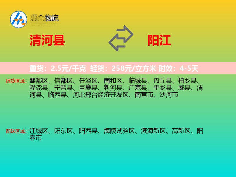 清河县到阳江物流专线