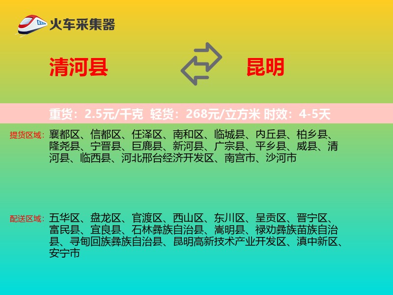 清河县到昆明物流专线