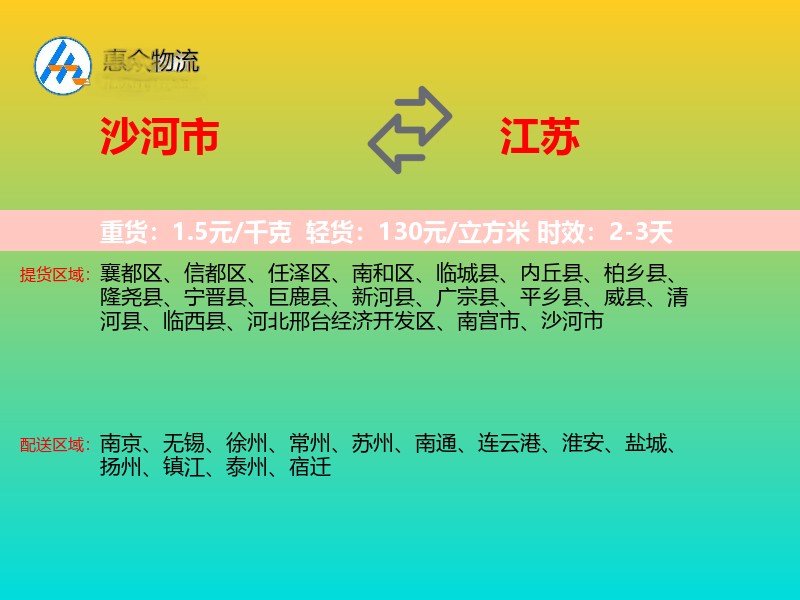 沙河市到江苏长途搬家