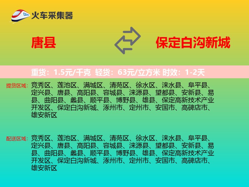 唐县到保定白沟新城物流专线