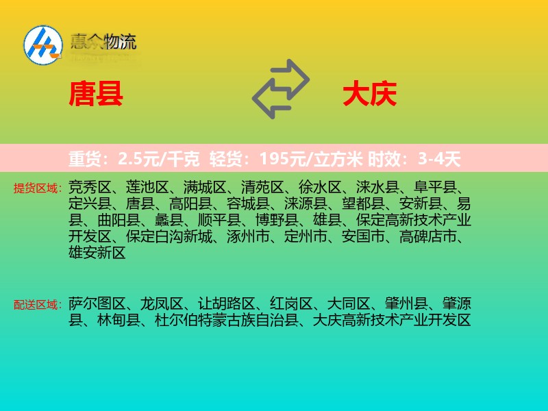 唐县到大庆物流专线