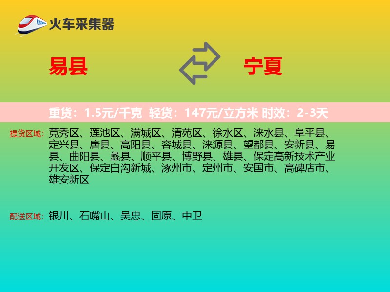 易县到宁夏物流专线