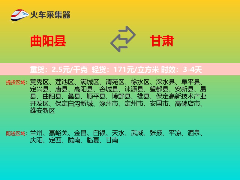曲阳县到甘肃物流专线