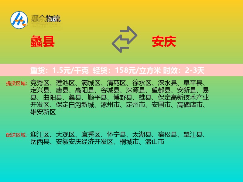 蠡县到安庆物流专线