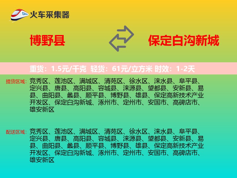 博野县到保定白沟新城物流专线