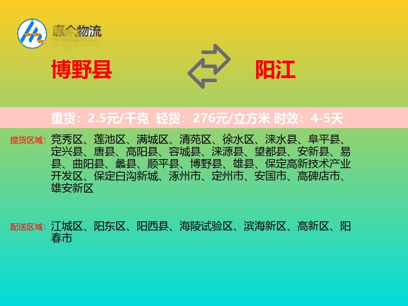 博野县到阳江物流专线
