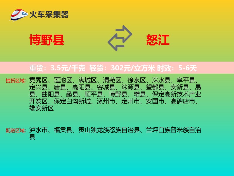 博野县到怒江物流专线