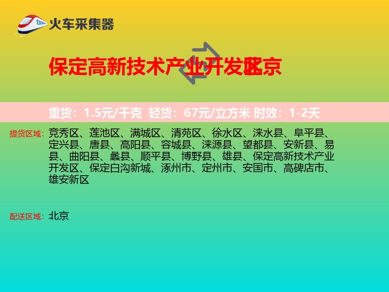 保定高新技术产业开发区到北京物流专线