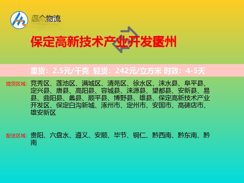保定高新技术产业开发区到贵州长途搬家