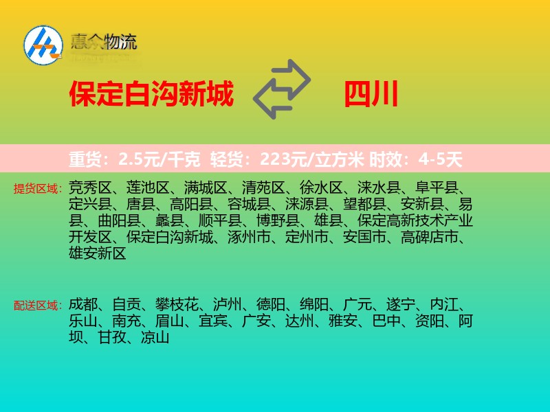 保定白沟新城到四川物流专线