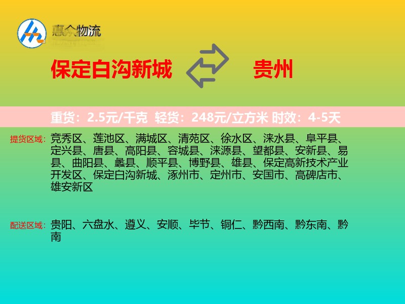 保定白沟新城到贵州物流专线