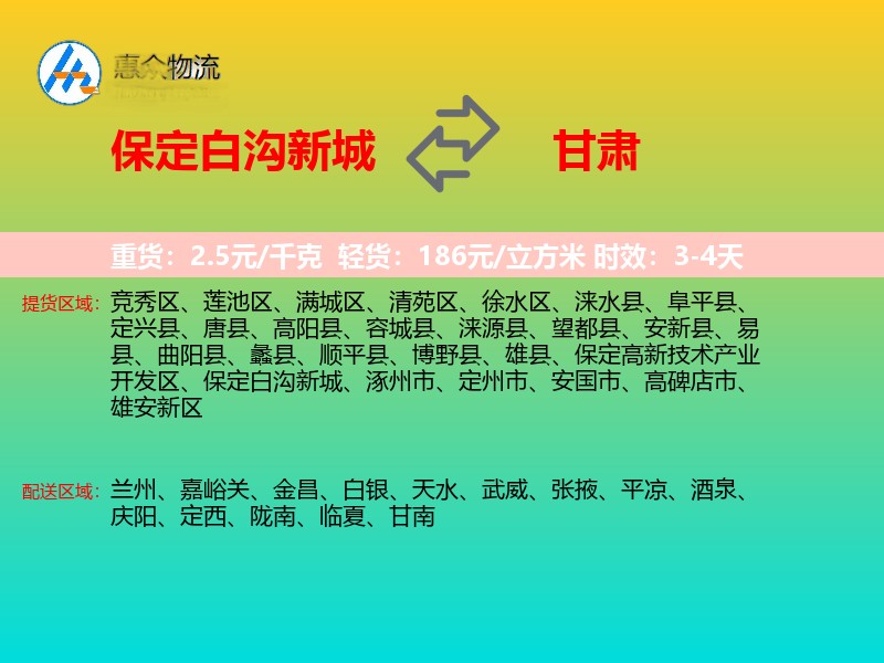 保定白沟新城到甘肃物流专线