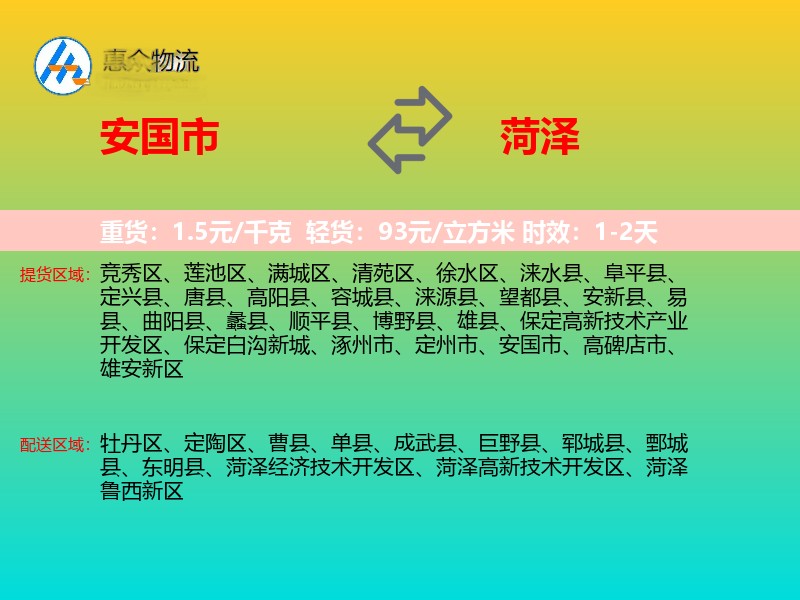 安国市到菏泽物流专线