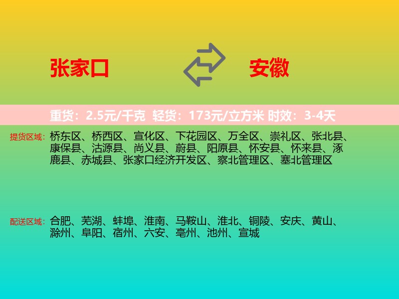 张家口到安徽长途搬家