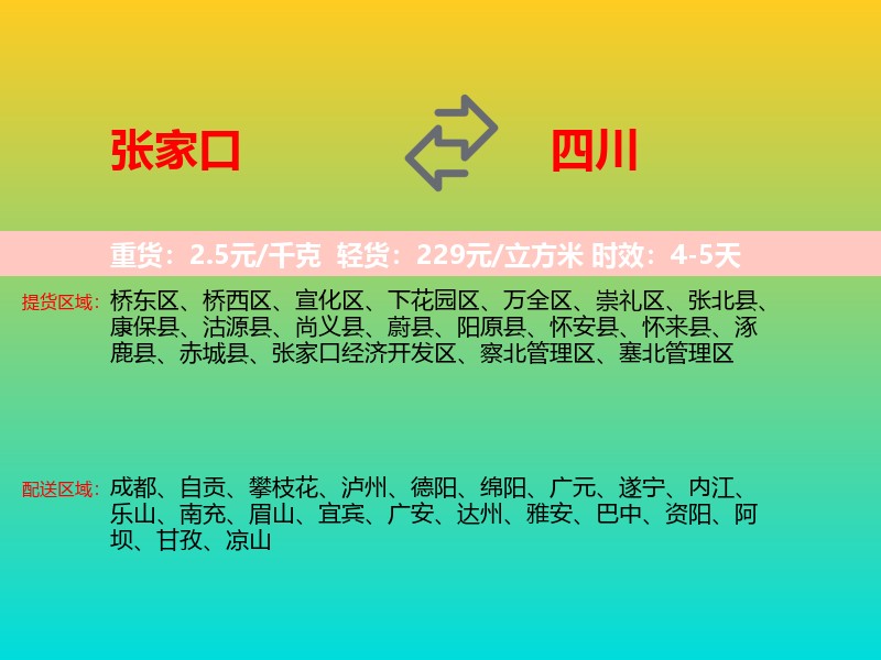 张家口到四川长途搬家